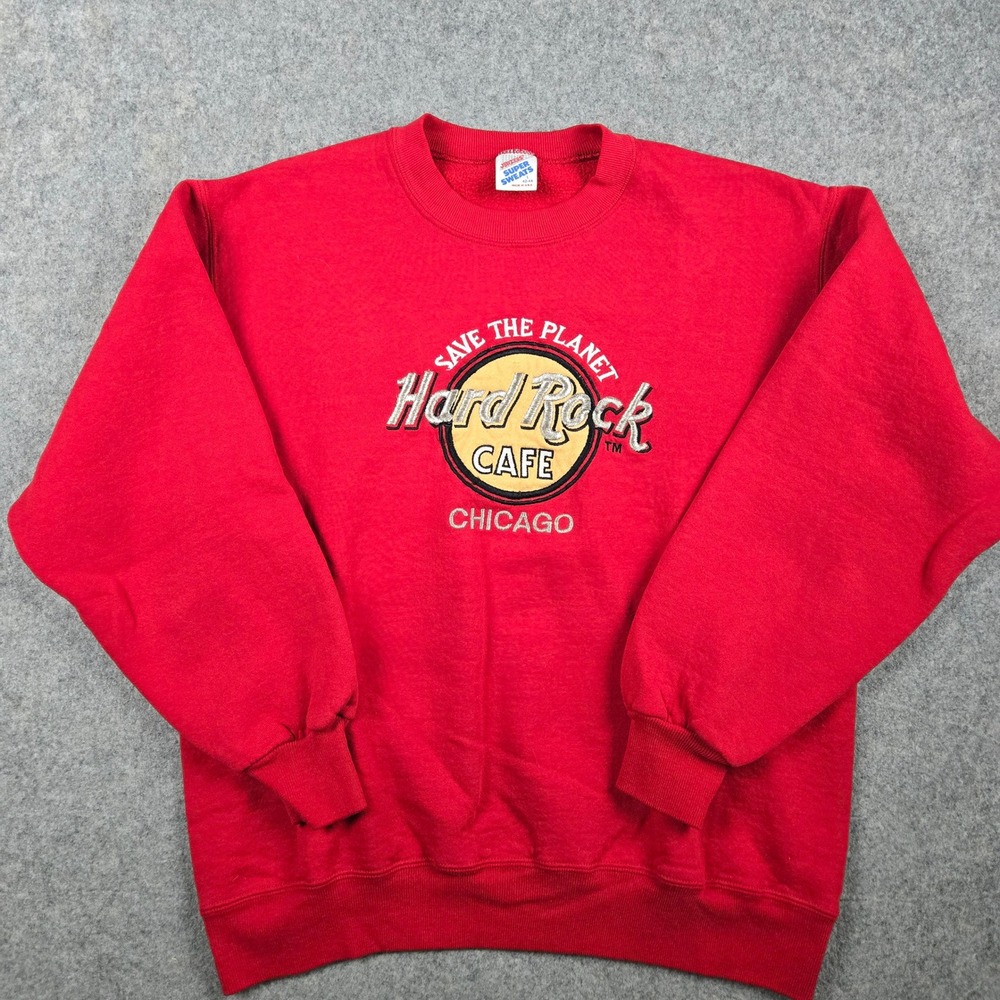 Vtg 90s Hard‎ Rock Cafe Chicago Sweatshirt Mens Large Red Jerzees Made In USA